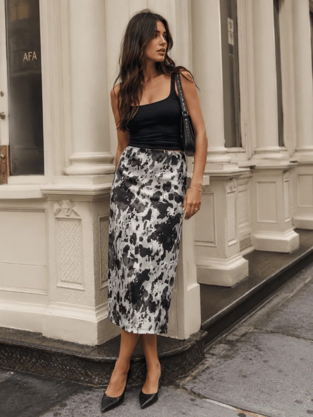 "Rivir" Women's Zip Up Animal Print Midi Skirt